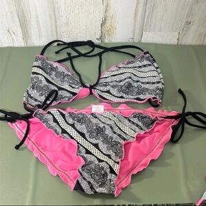 Xhilaration Pink and Black Bikini Set with Animal Print